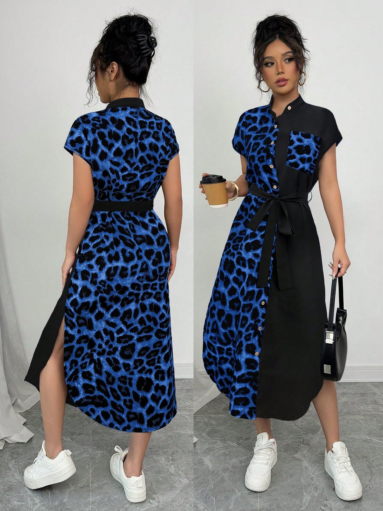MIU French-Style prugasti Color-Block Shirt Dress With Cinched Waist And Button Front, All-Match Maxi Ženska outfit