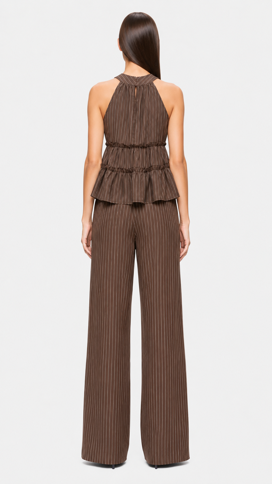 Ženska Prugasta Halter Vrh Sa Ruffle I Hlače Casual 2 Komada Set