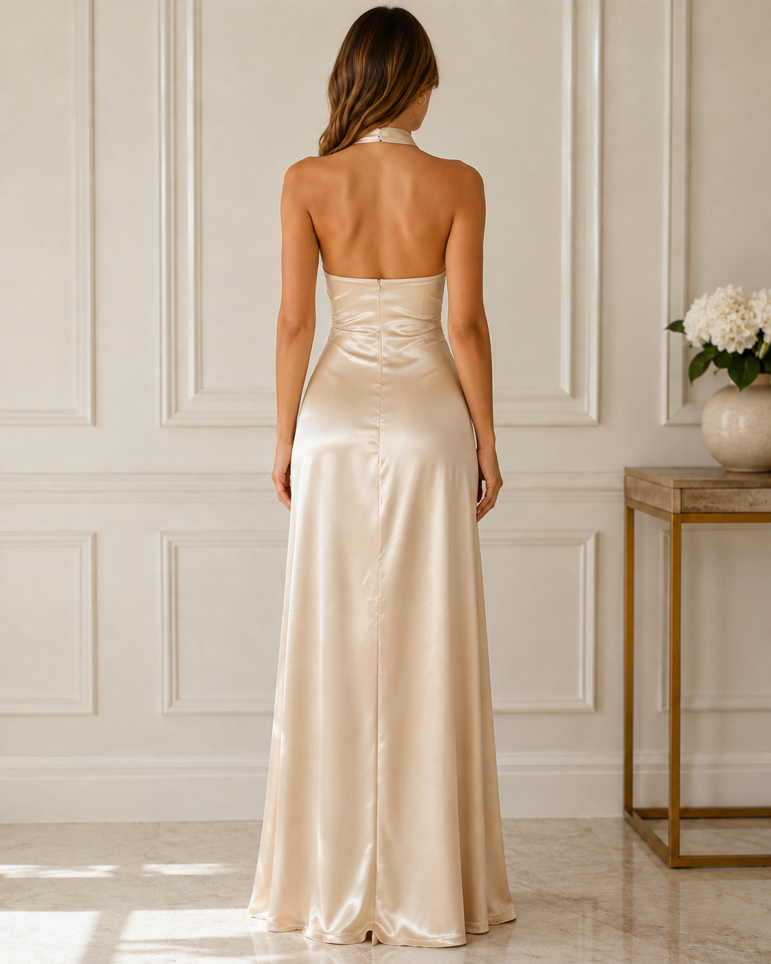 Elegantna haljina s halter izrezom i prorezom u struku za ljetni party, haljina za goste na vjenčanju, luksuzna večernja haljina, ženska resort odjeća za plažu i rođendan
