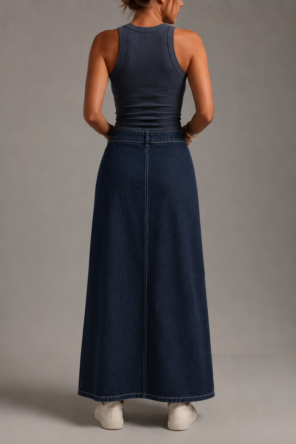 Ženska jednobojna denim suknja sa preklopom, casual