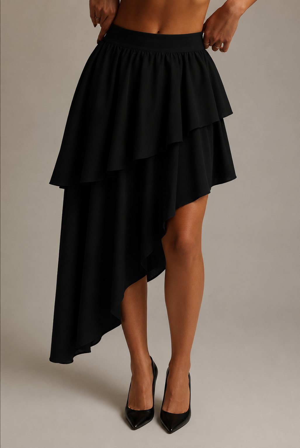 Solid Ruffle Trim Asimetrična Suknja