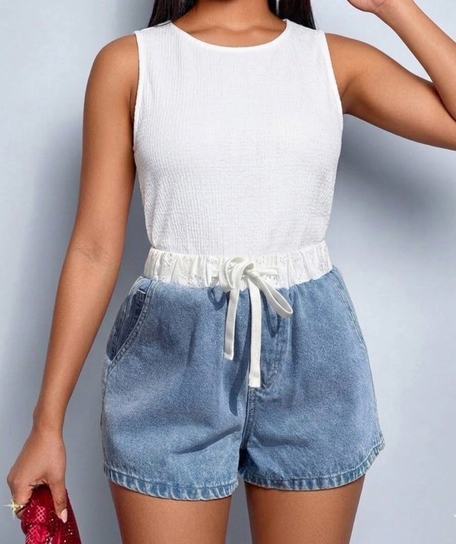 Sunnyshic bijele vezeno rastezljive traper kratke hlače