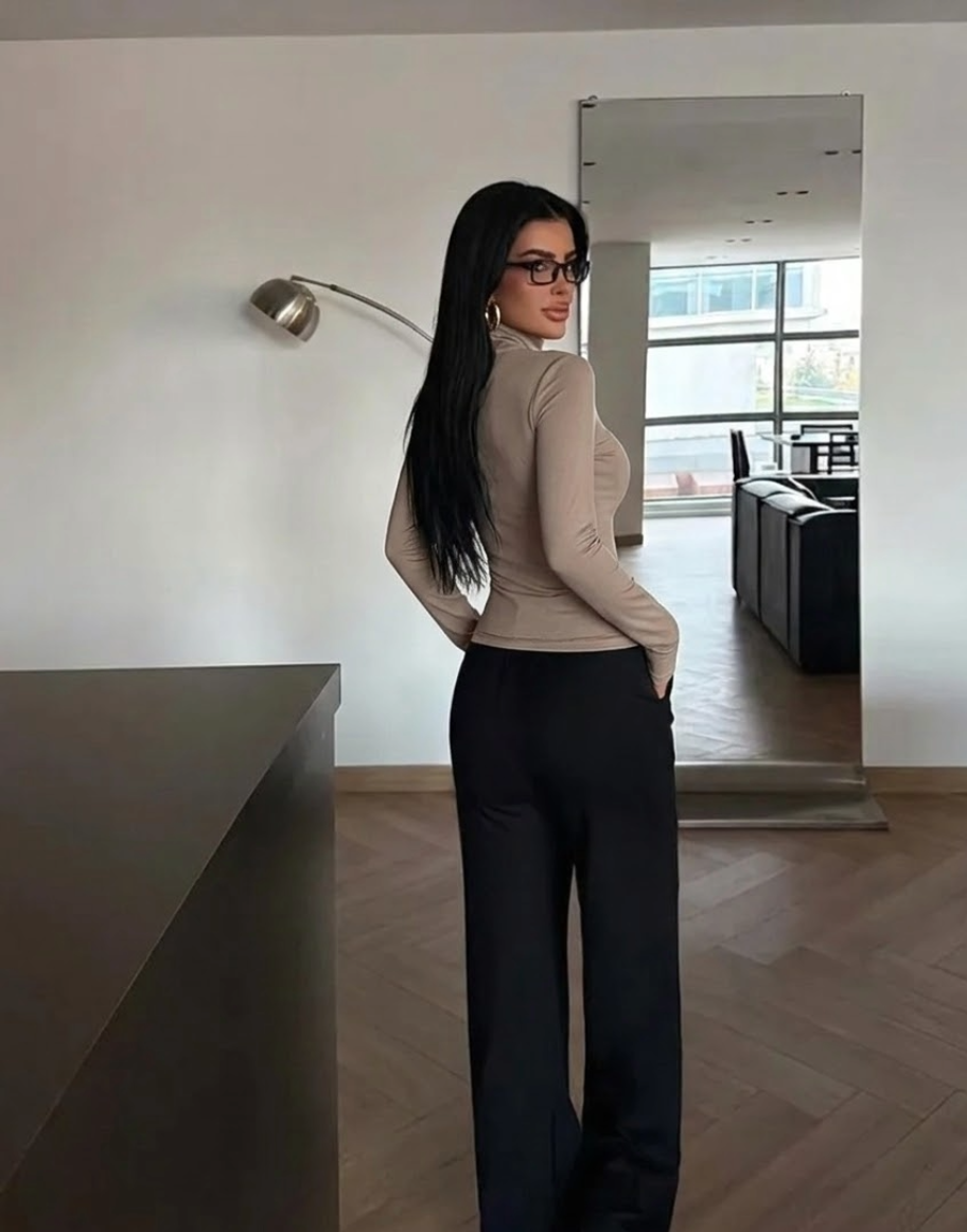 LUNE Ženska majica s kratkim rukavima, minimalistički turtleneck, svakodnevno nošenje