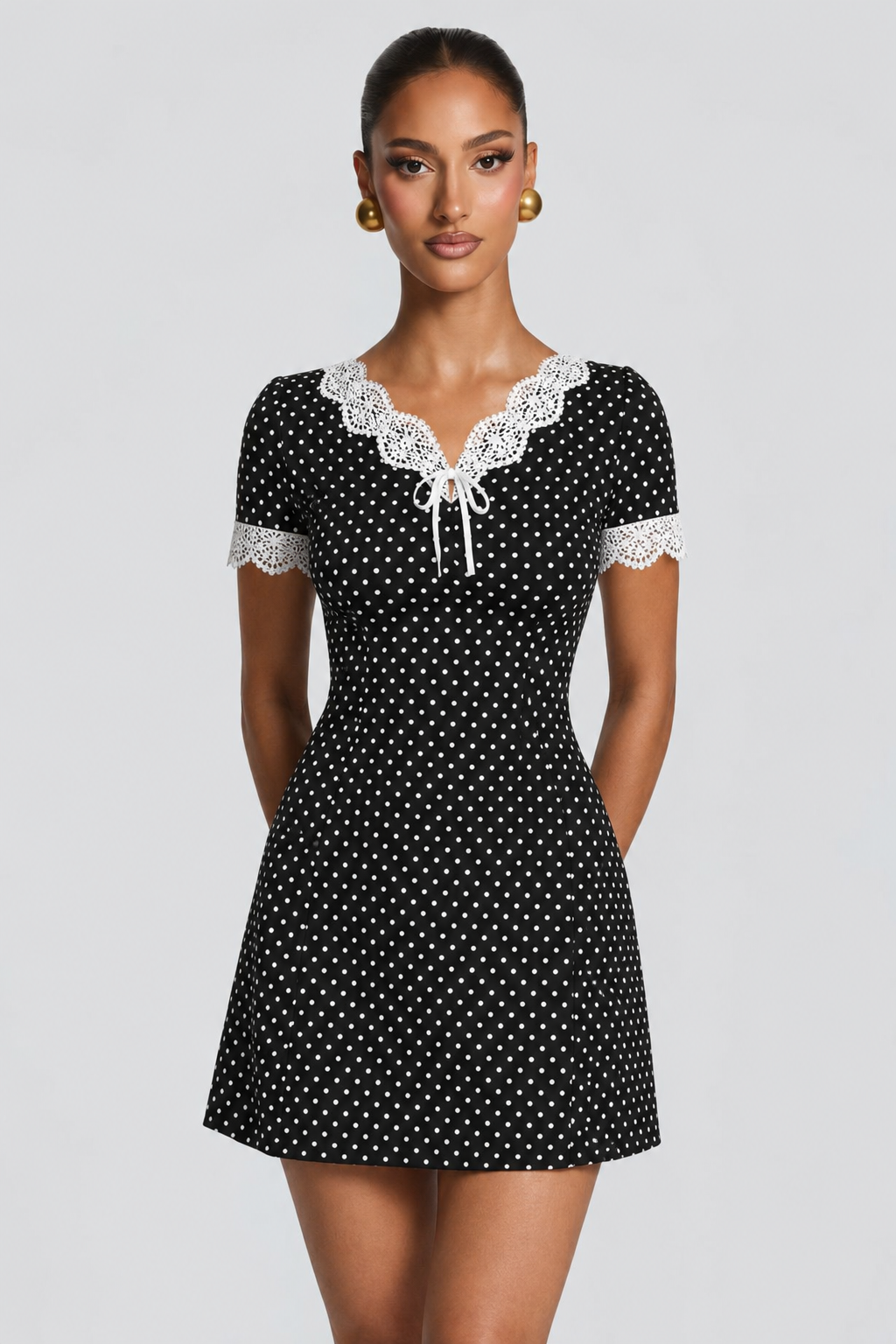 Ženski Crno-Bijeli Svičasti Polka Dot Ljetna Haljina iz 1960-ih, Elegantna Francuska Retro Haljina