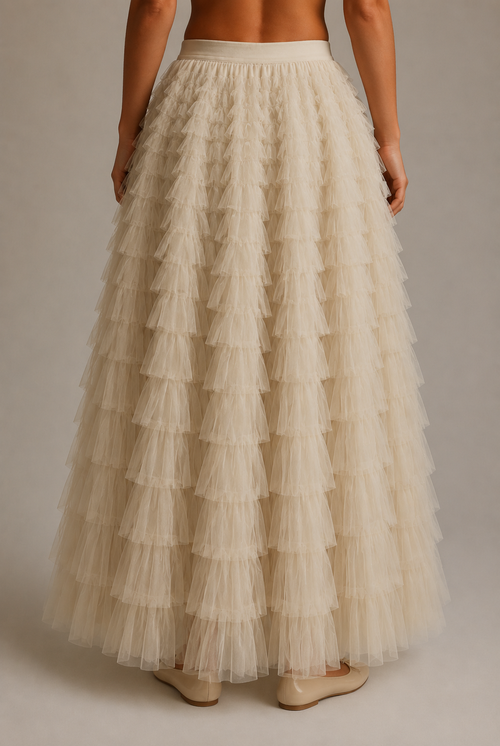 Elegantna Ženska Tulle Suknja, Elastičan Struk, Slojeviti Sleveni Rub A-Linijska Suknja
