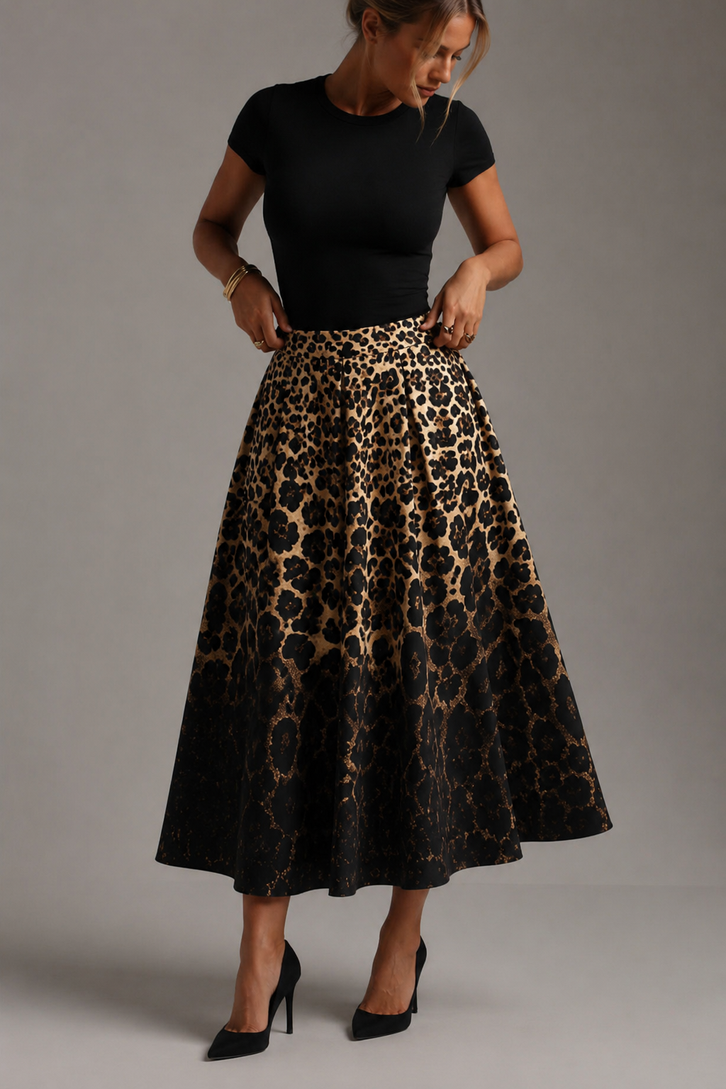 Anesta - Ženski Urban Chic Leopard Ombre Crna Suknja