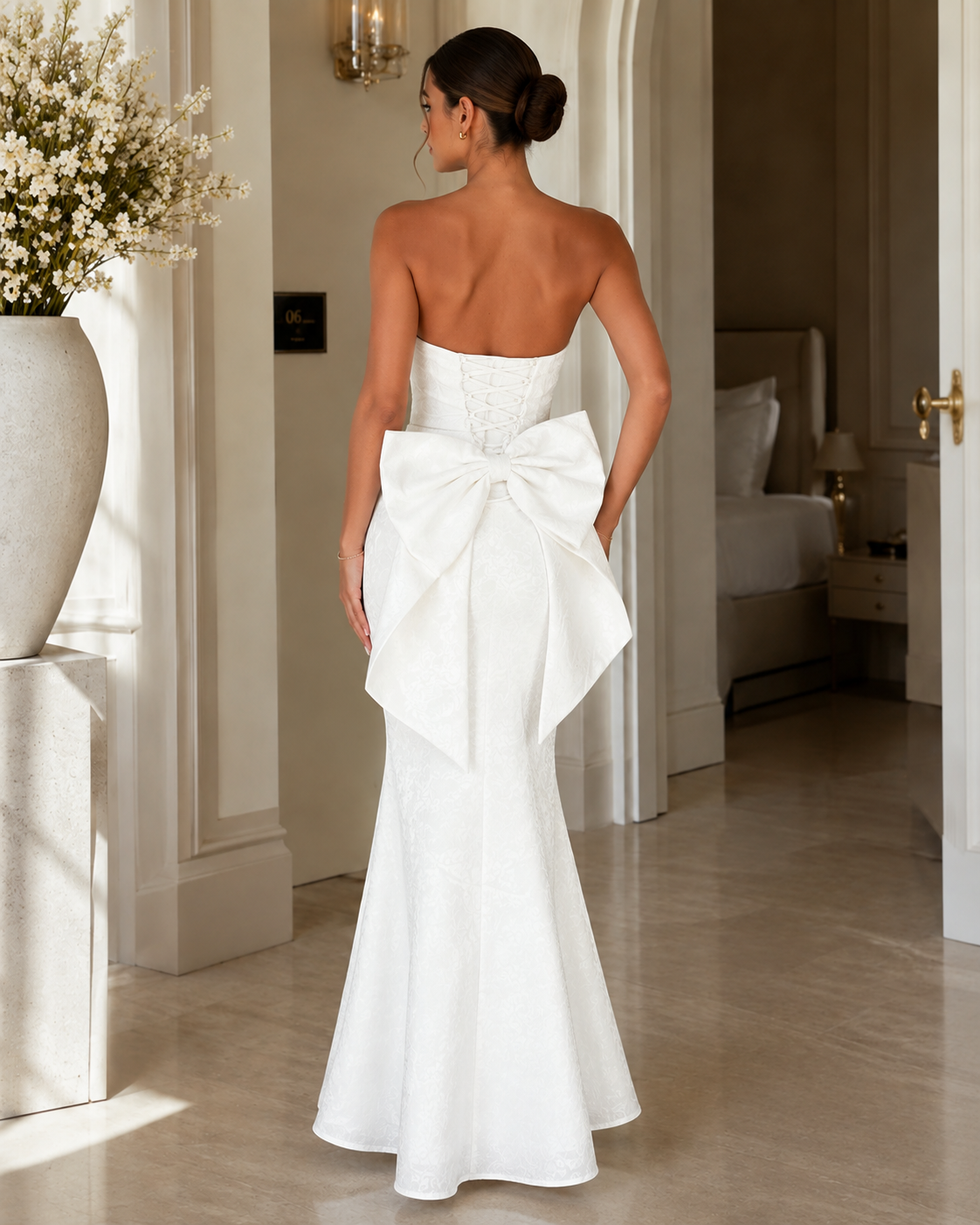 Glamurozna elegantna seksi romantična haljina sirene bez naramenica za Valentinovo za izlazak, elegantna haljina, svečane haljine za žene, haljina s velikom mašnom