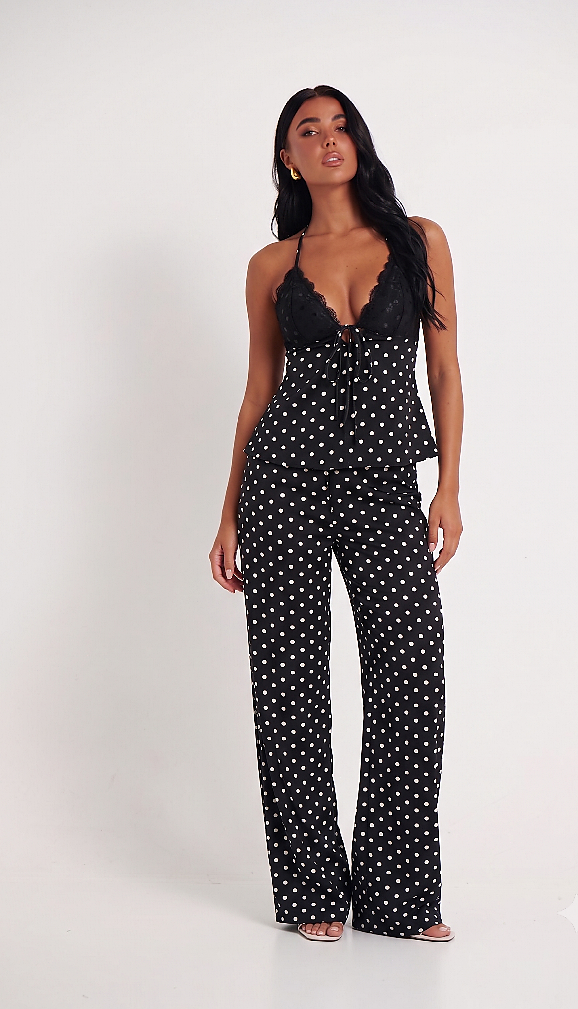 Crni i Bijeli Pika, Ljetni, Chic, Odmor, Odmori Ženski Džepni Čipkani V-Neck Halter Bez Leđa A-Line